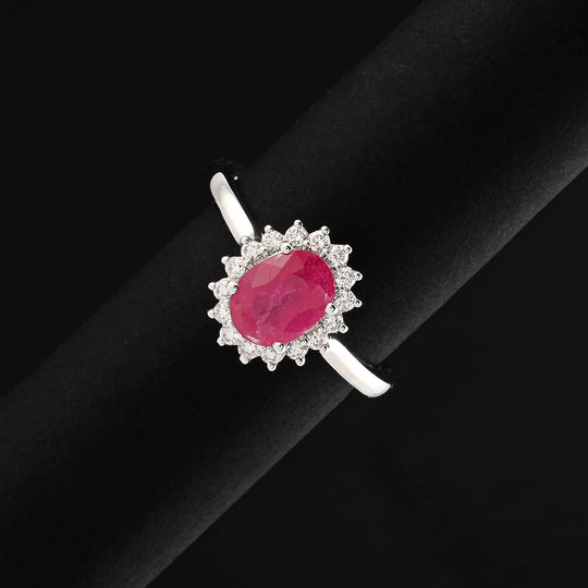 Rhapsody AAAA Natürlicher Mosambik-Rubin, Weißer Diamant AGI zertifiziert Ring, 950 Platin (Größe 16.50) ca. 1.75 ct