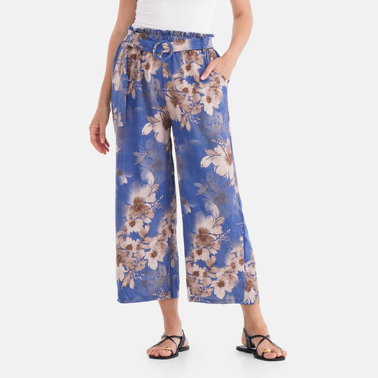 Weit geschnittene Hose mit Blumenprint, High-Waist-Design, elastischer Bund, mit Seitentaschen, elastisch und bequem, Einheitsgröße, Länge 99 cm, Beige