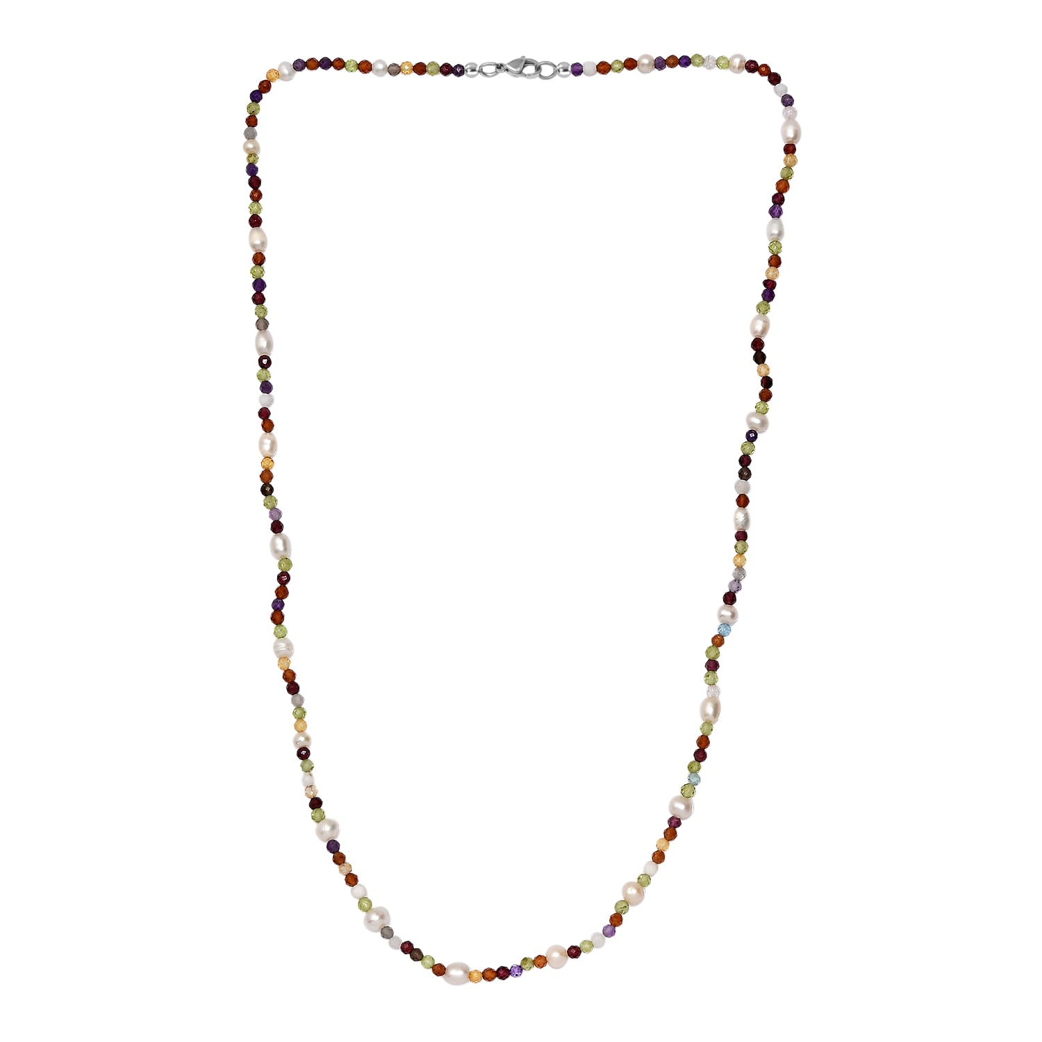 Süßwasser Perle, Mehrfarbig Edelsteine Halskette ca. 60 cm 925 Silber rhodiniert und Edelstahl Standard
