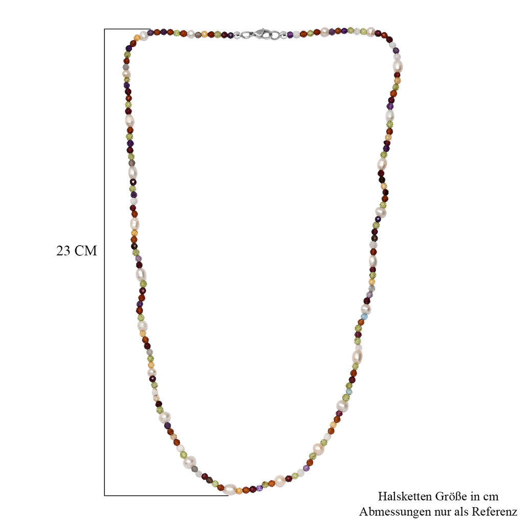 Süßwasser Perle, Mehrfarbig Edelsteine Halskette ca. 60 cm 925 Silber rhodiniert und Edelstahl Standard