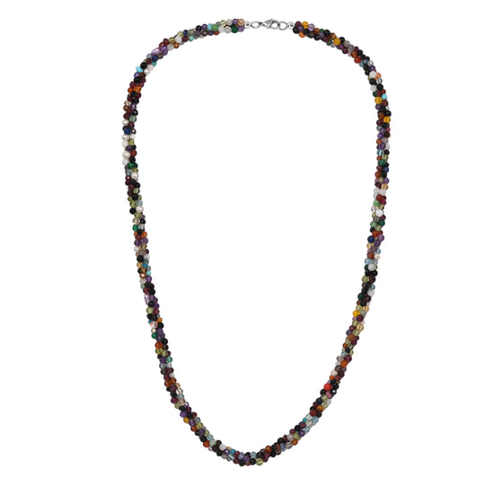 Mehrfarbige Edelsteine Halskette ca. 50 cm 925 Silber rhodiniert und Edelstahl ca. 100.00 ct