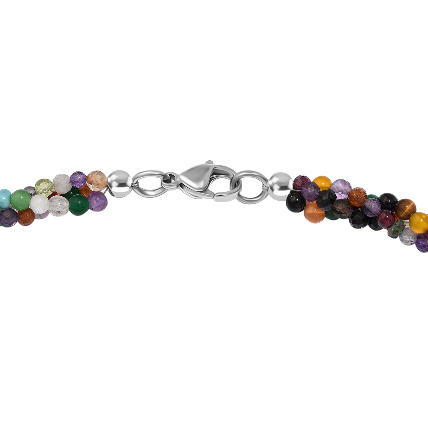 Mehrfarbige Edelsteine Halskette ca. 50 cm 925 Silber rhodiniert und Edelstahl ca. 100.00 ct