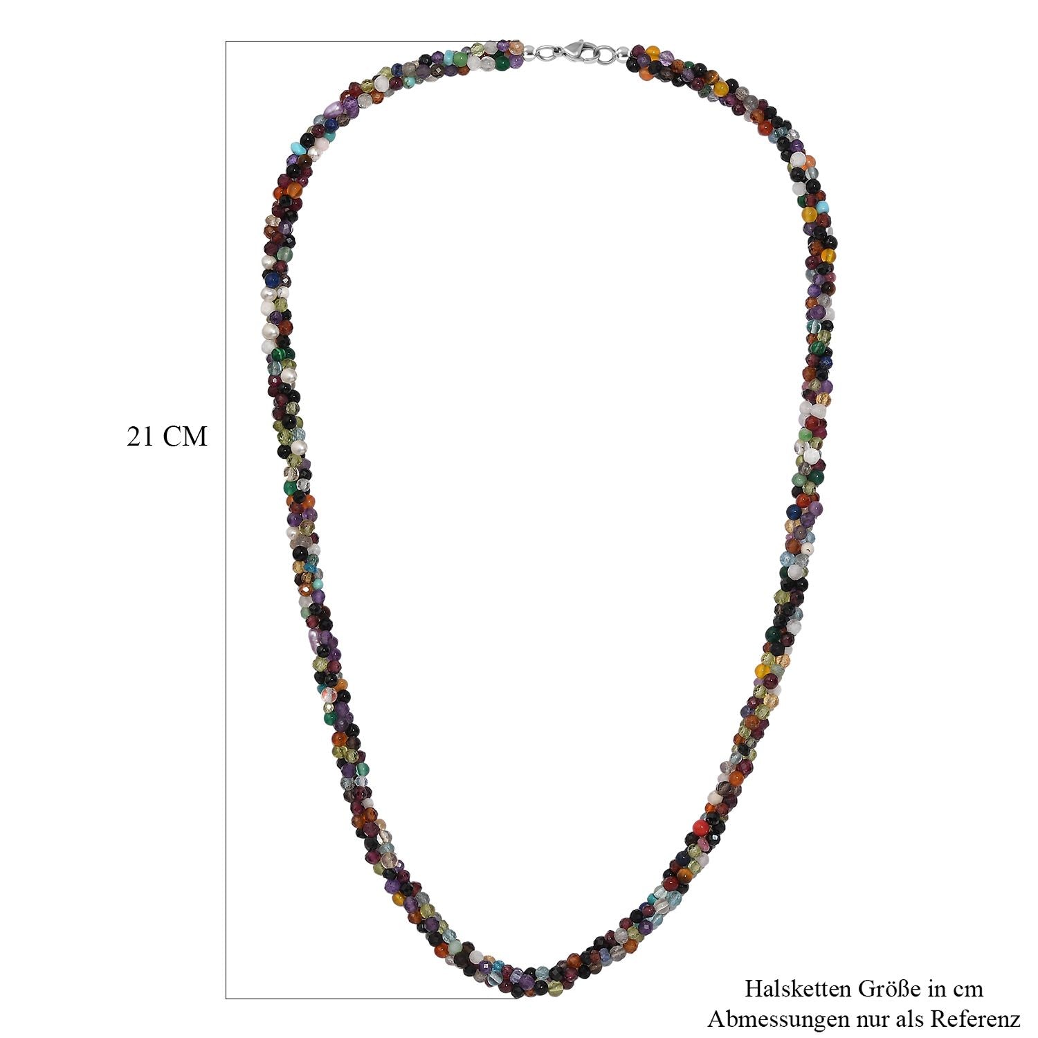 Mehrfarbige Edelsteine Halskette ca. 50 cm 925 Silber rhodiniert und Edelstahl ca. 100.00 ct