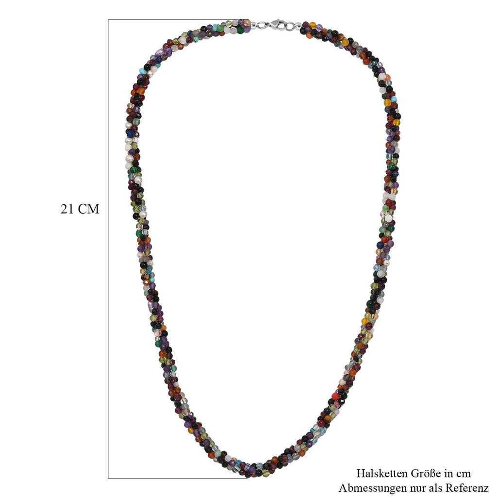 Mehrfarbige Edelsteine Halskette ca. 50 cm 925 Silber rhodiniert und Edelstahl ca. 100.00 ct