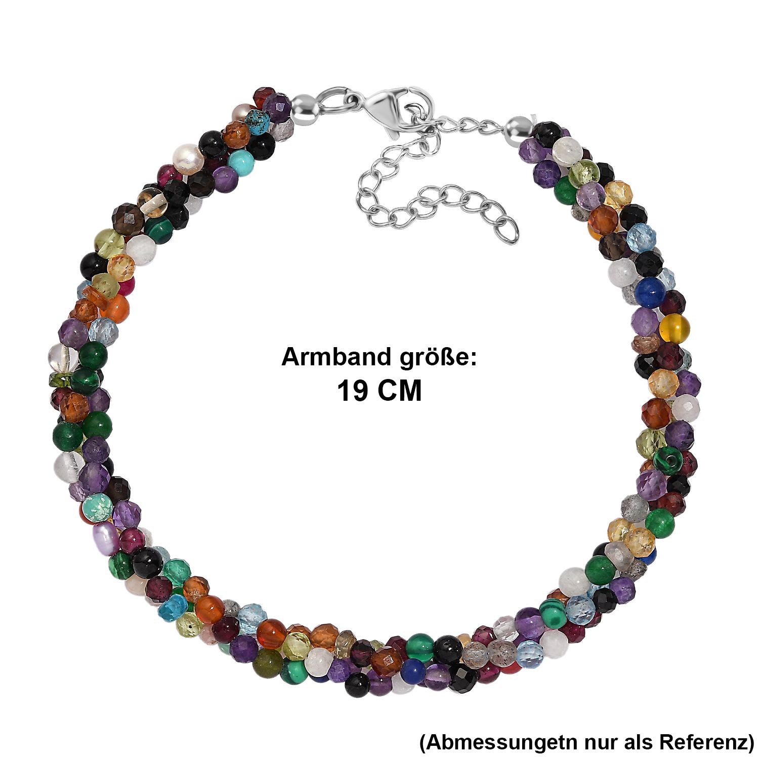 Mehrfarbig Edelsteine Armband ca. 19 cm + 5 cm Extender, Messing ca. 45,00 ct.