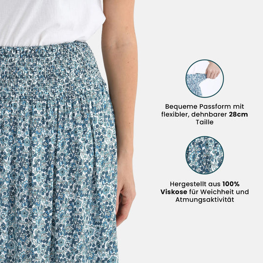 Maxirock mit sommerlichem Blumenprint und elastischem Bund, 75 cm Länge, 100% Viskose, Leopard