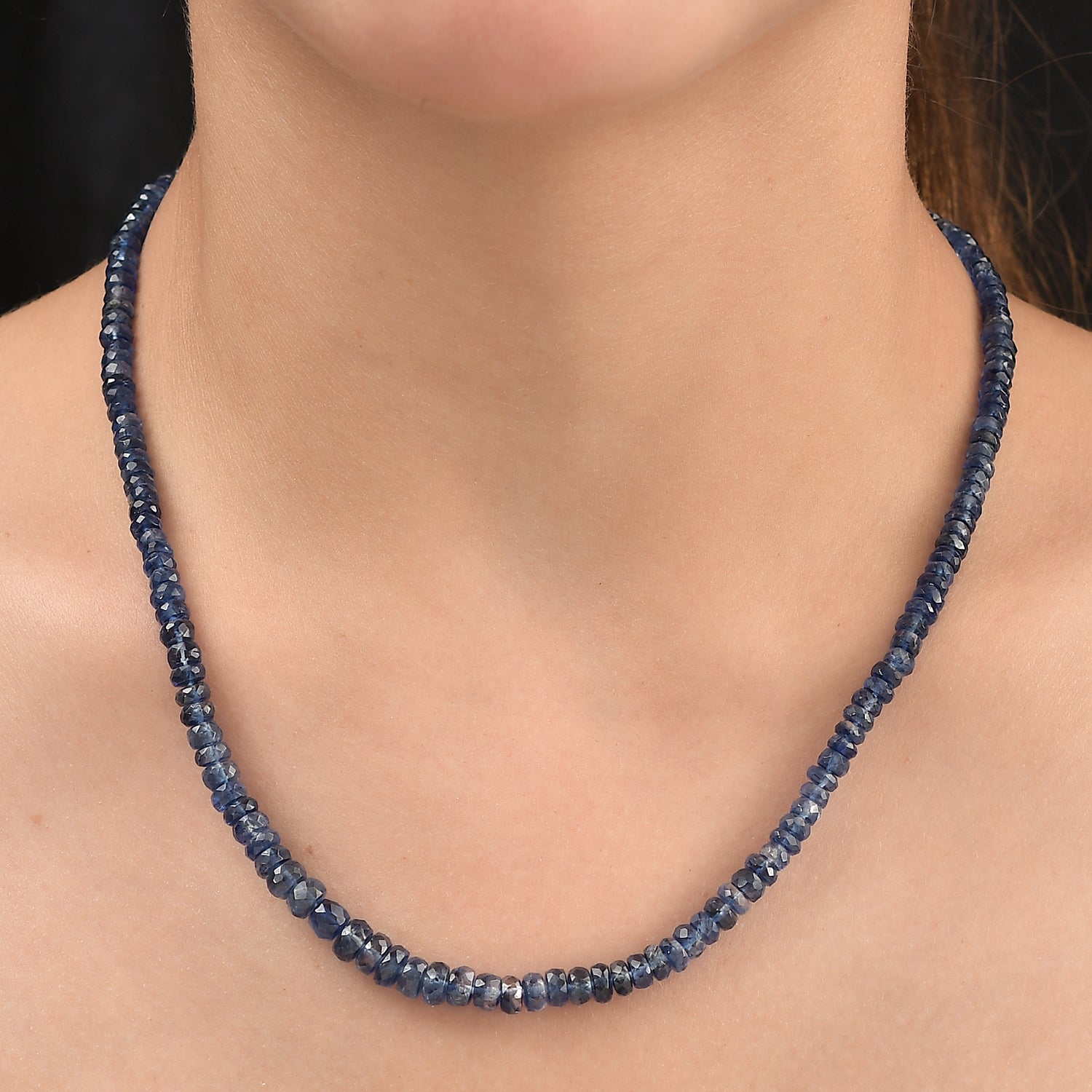 Kaschmir Kyanit Halskette ca. 45 cm 925 Silber rhodiniert ca. 100.00 ct