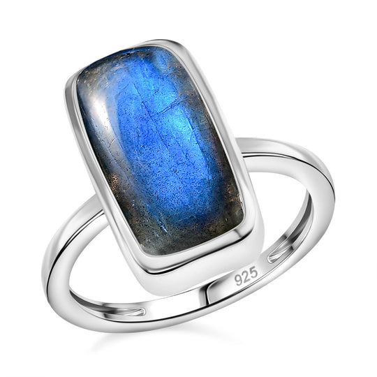 Labradorit Ring 925 Silber rhodiniert (Größe 19.00) ca. 6.04 ct