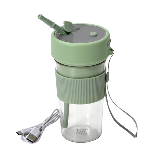 Tragbarer Entsafter mit Deckel und Trinkhalm, 350 ml, mit Edelstahlklinge und USB-Aufladung, 174x88 mm, Wiederaufladbar, Rosa