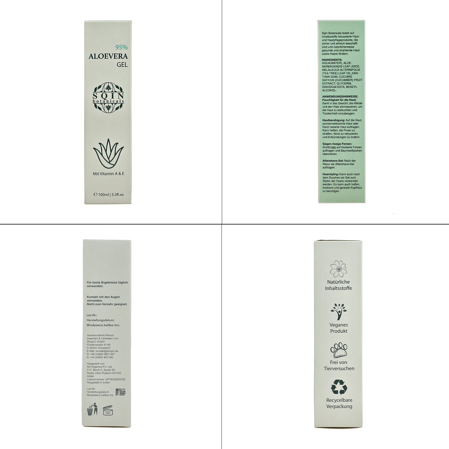 Aloe Vera Gel, Naturreine Feuchtigkeitspflege für die Haut, 100 ml