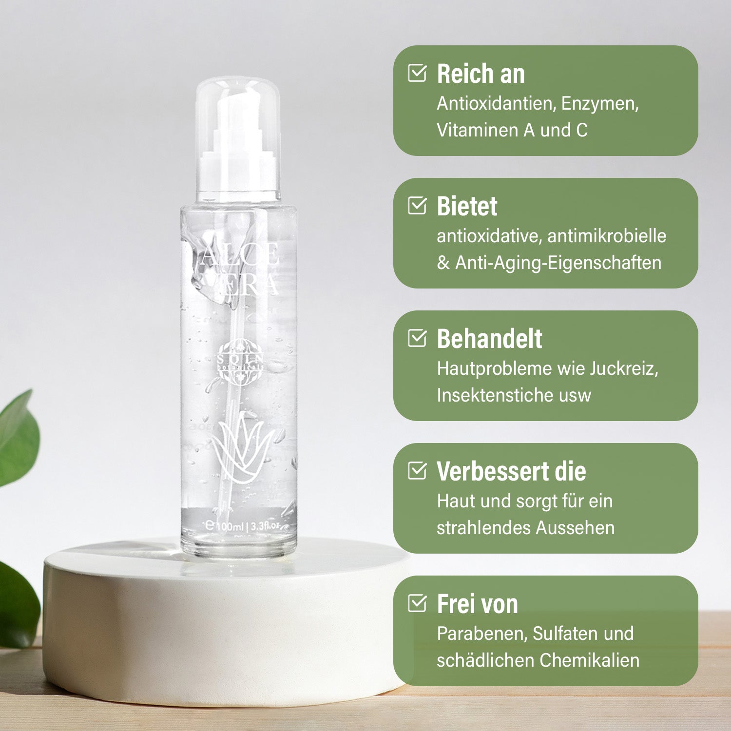 Aloe Vera Gel, Naturreine Feuchtigkeitspflege für die Haut, 100 ml