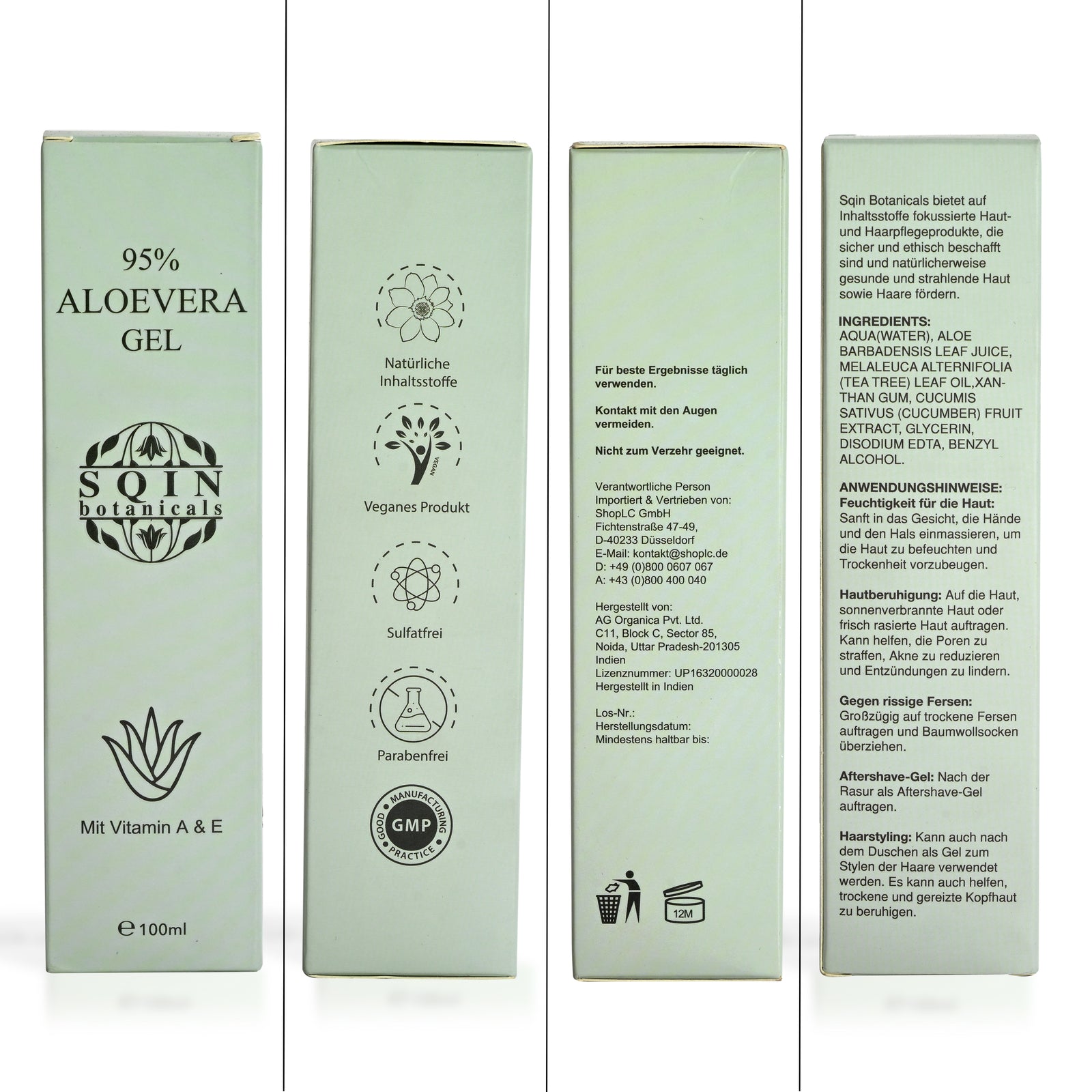 Aloe Vera Gel, Naturreine Feuchtigkeitspflege für die Haut, 100 ml