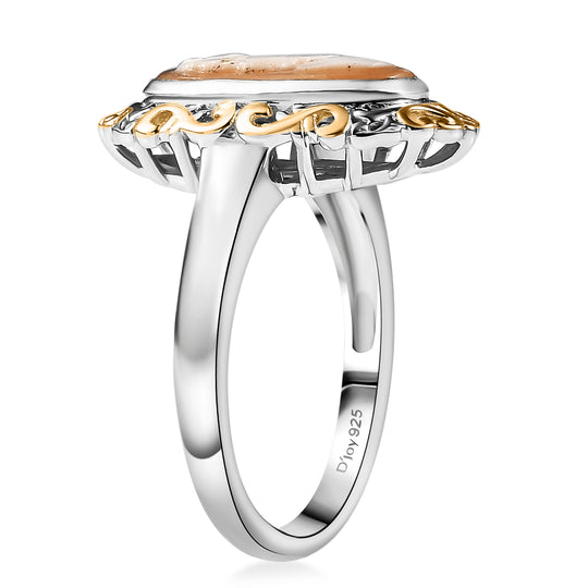 D'Joy Natürlicher Italienische Kamee Conch-Muschel Ring 925 Silber rhodiniert (Größe 20.00) ca. 1.95 ct