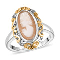 D'Joy Natürlicher Italienische Kamee Conch-Muschel Ring 925 Silber rhodiniert (Größe 17.00) ca. 1.95 ct