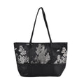 Große Tragetasche mit Blumenmuster, 48×29×14 cm, Schwarz