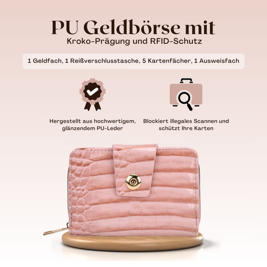 Geldbörse mit Kartenfächern und Reißverschlussfach, RFID-Schutz, 14,5x9,5 cm, Rosa