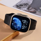 I20 Ultra 2 Max Suit - 10-in-1 Smartwatch-Komplettset mit Smartwatch, Gold-Drehkrone, Kopfhörern, Displayschutz, Ladekabel und 7 Wechselarmbändern, Silberfarben
