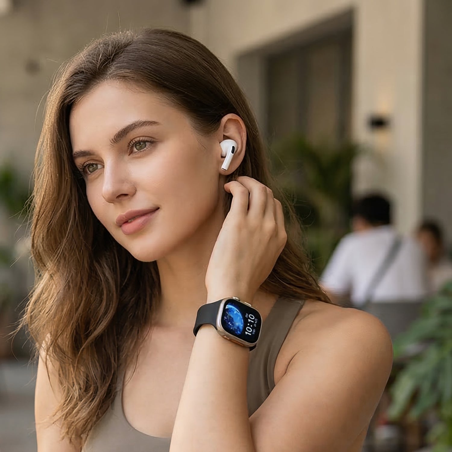 I20 Ultra 2 Max Suit - 10-in-1 Smartwatch-Komplettset mit Smartwatch, Gold-Drehkrone, Kopfhörern, Displayschutz, Ladekabel und 7 Wechselarmbändern, Silberfarben