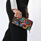Handbemalte Leder Geldbörse RFID, Braun, 22.8 x 2.5 x 12.7 cm