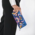 Handbemalte Leder Geldbörse RFID, Blau, 22.8 x 2.5 x 12.7 cm