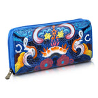 Handbemalte Leder Geldbörse RFID, Blau, 22.8 x 2.5 x 12.7 cm