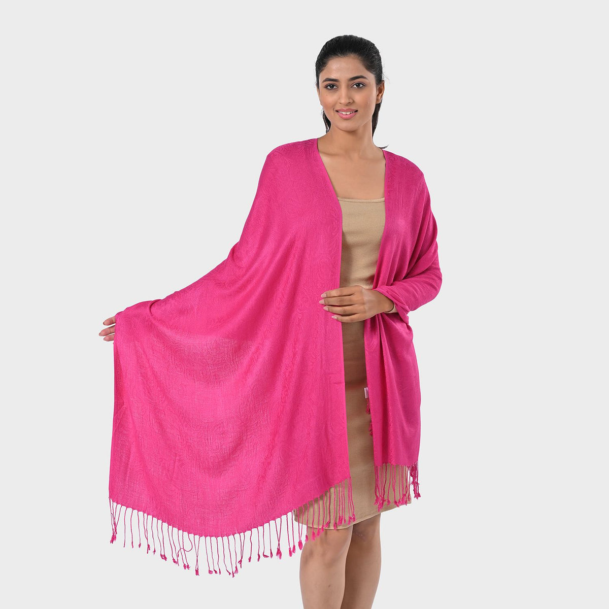 Jacquard-Schal aus Viskose und Geldbörse aus PU-Leder mit RFID-Schutz Rosa