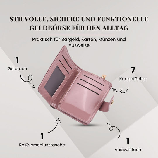 Jacquard-Schal aus Viskose und Geldbörse aus PU-Leder mit RFID-Schutz Rosa