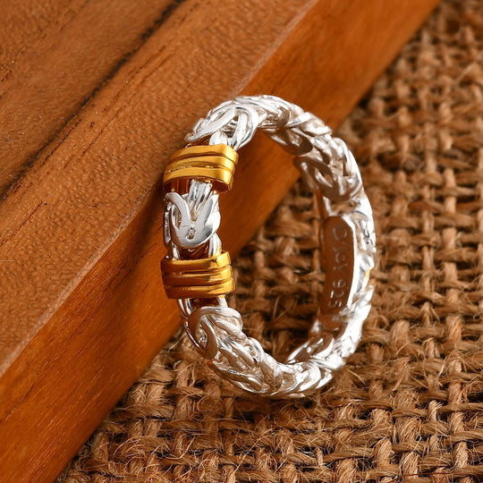 Royal Bali - 925 Silber Zweifarbige Beschichtung Borobudur Ring (Größe 16.00) ca. 5,67g