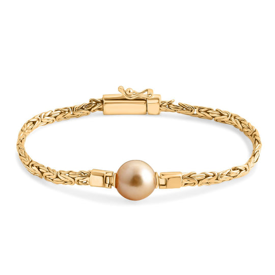 AAA Goldene Südsee Perle (11-12 mm), Lab Grown Diamant Armband ca. 20 cm 925 Silber