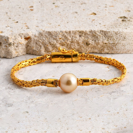 AAA Goldene Südsee Perle (11-12 mm), Lab Grown Diamant Armband ca. 20 cm 925 Silber