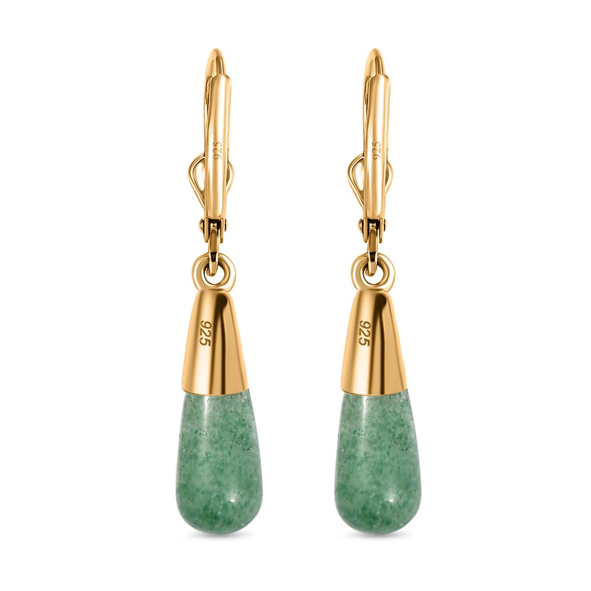 Grüner Aventurin Ohrringe 925 Silber 750 Gelbgold Vermeil ca. 6.69 ct