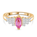 AAA Ilakaka Rosa Saphir (Fissure gefüllt), Moissanit Ring 925 Silber 750 Gelbgold Vermeil (Größe 20.00) ca. 1,17 ct
