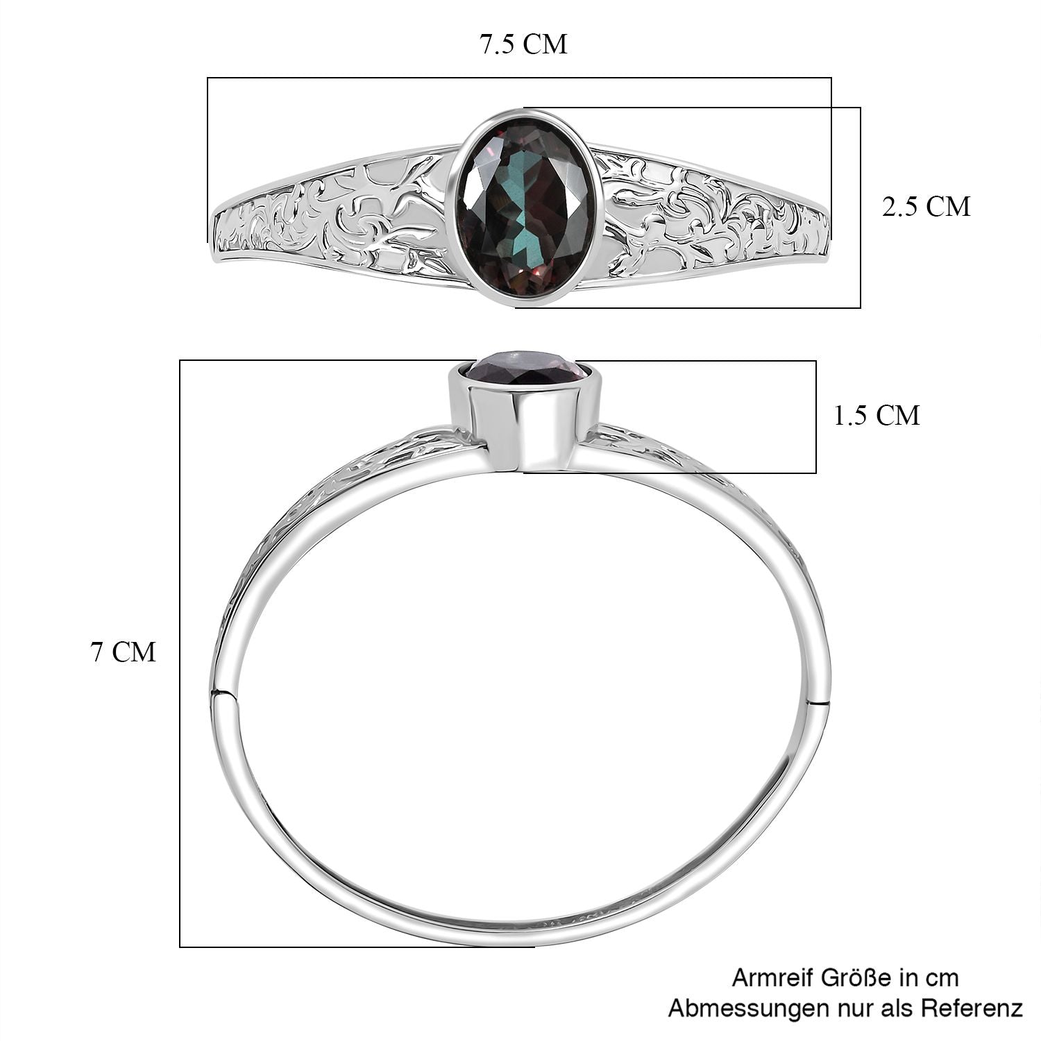 Farbwechsel-Alexandrit-Quarz-Triplette Armreif ca. 19 cm 316L Edelstahl ca. 17.31 ct
