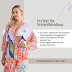 Kimono mit Vogel- und Blumenprint, fließende Passform, 78x128 cm, Beige