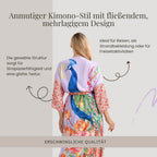Kimono mit Vogel- und Blumenprint, fließende Passform, 78x128 cm, Beige