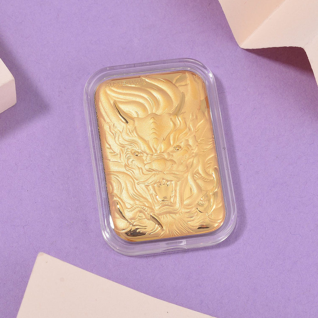 EXKLUSIVES GESCHENK 999 Gold Schmuckplatte mit Drachen-Motiv 10mg