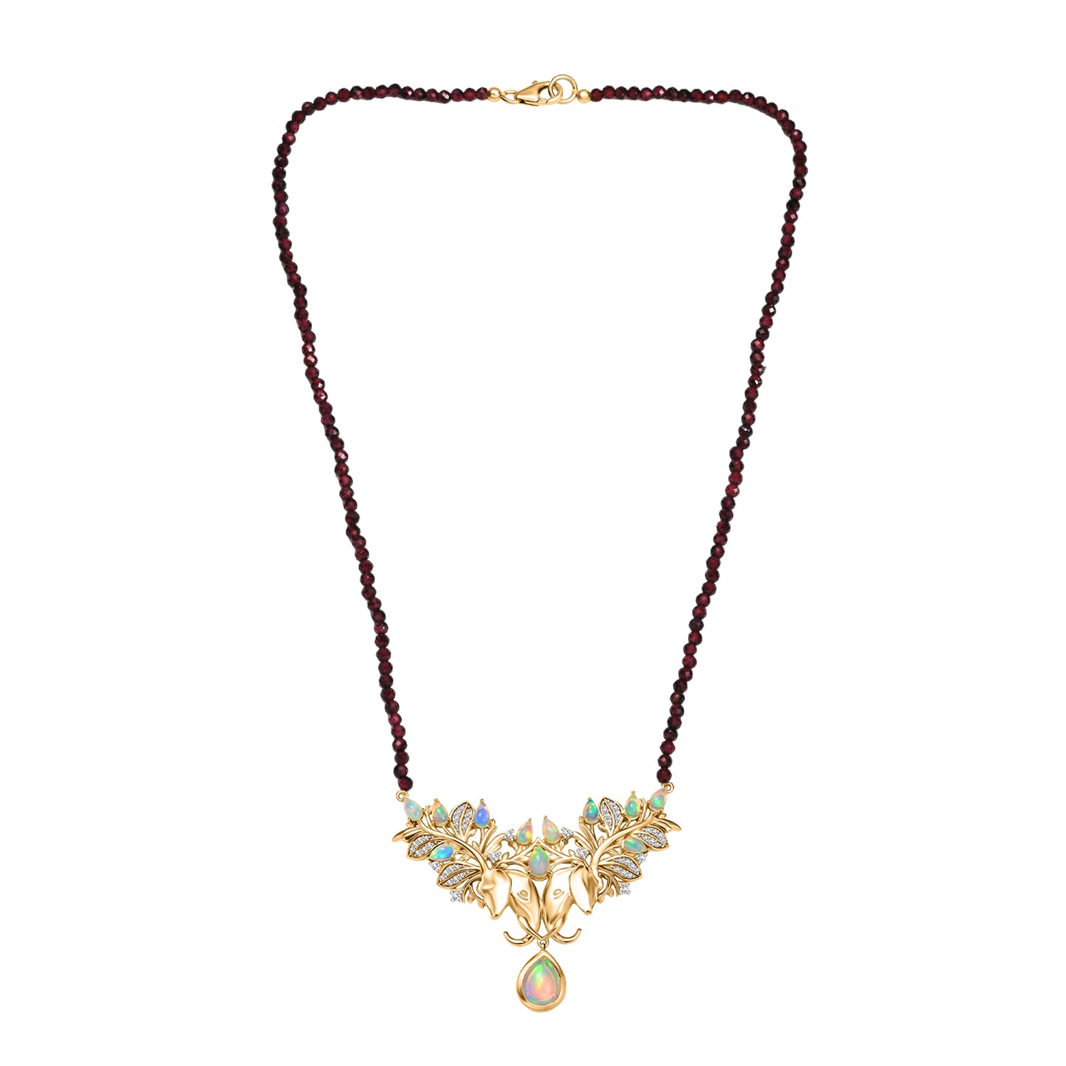 AA Natürlicher, äthiopischer Welo Opal Halskette ca. 45 cm 925 Silber 750 Gelbgold Vermeil ca. 32,41 ct.