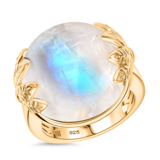 Regenbogen Mondstein Ring 925 Silber 750 Gelbgold Vermeil (Größe 19.00) ca. 20,27 ct