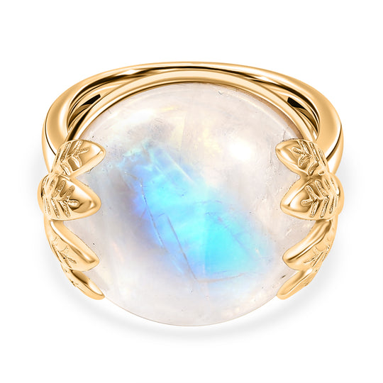 Regenbogen Mondstein Ring 925 Silber 750 Gelbgold Vermeil (Größe 19.00) ca. 20,27 ct