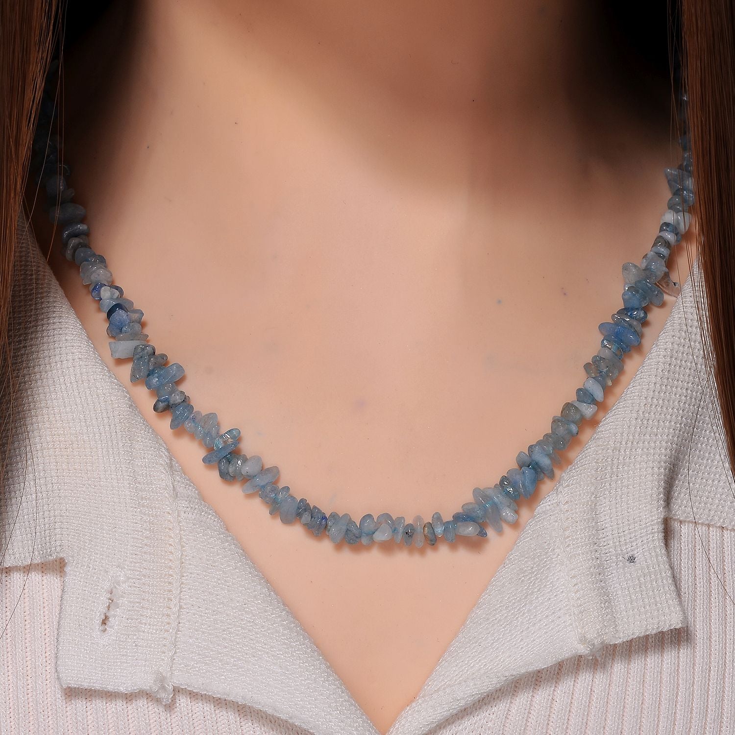 Aquamarin-Chips Bead Kette 86 cm ca. 175,00 ct.