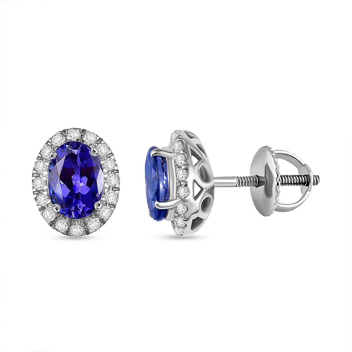 Rhapsody AAAA Tansanit, Weißer Diamant AGI zertifiziert Ohrringe 950 Platin ca. 1.92 ct