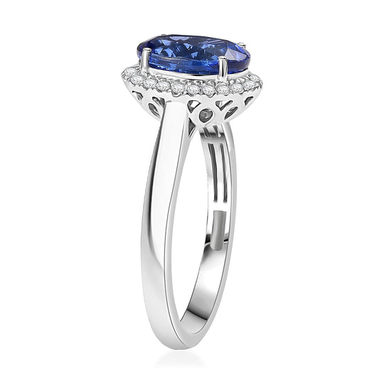 Rhapsody AAAA Tansanit, Weißer Diamant AGI zertifiziert Ring 950 Platin (Größe 19.00) ca. 3.22 ct