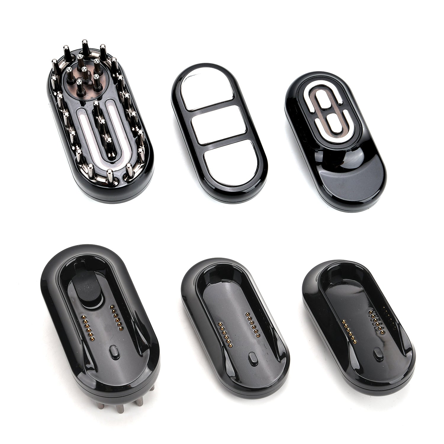 Elektrischer 3-Kopf-Massagekamm mit EMS-Funktion, Weinrot