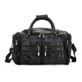 Patchwork-Reisetasche aus Schafleder mit 6 Außentaschen und Schulterriemen, 51x29x28 cm, Schwarz