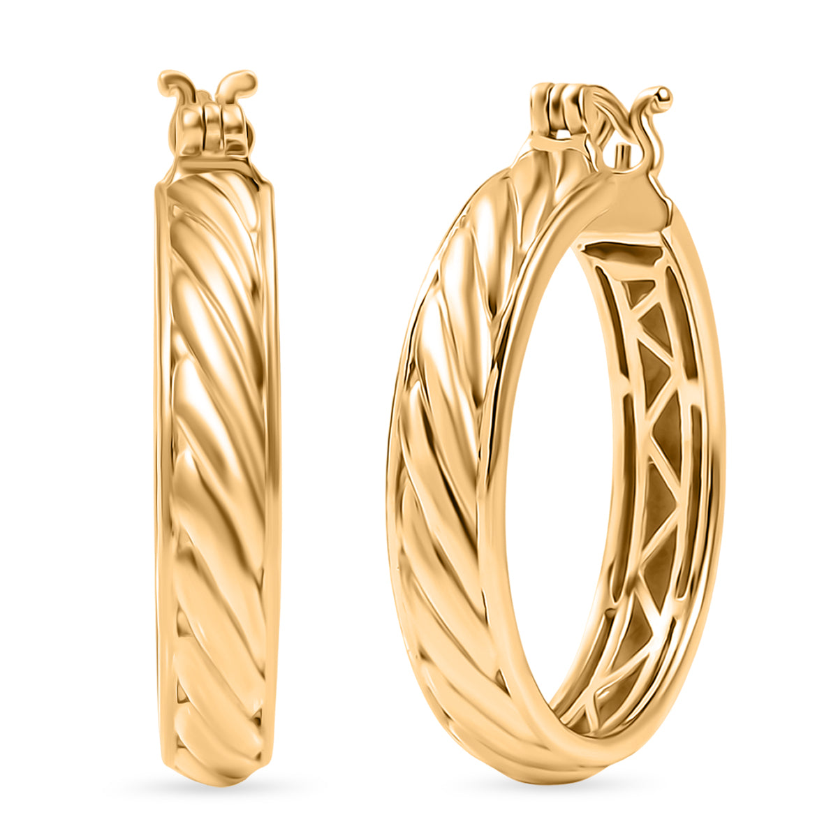 Creolen mit Seilstruktur, Reine Bronze 750 Gelb Vergoldet, 8,00g