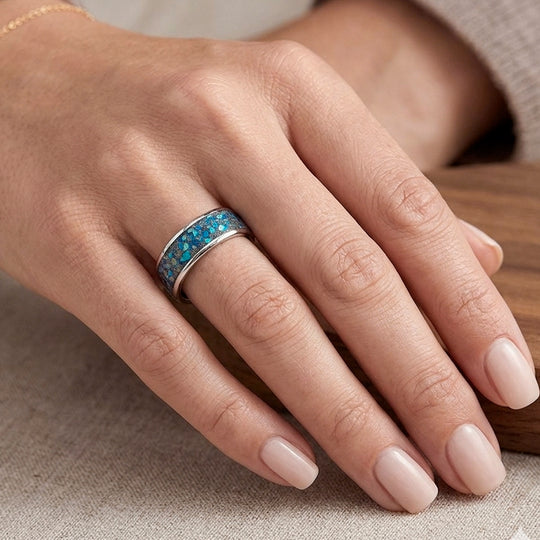 Himmelblaue Muschel Ring Reines Wolframcarbid (Größe 18.75)
