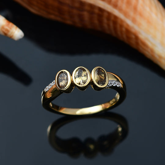 AA Natürlicher goldener Tansanit, Weißer Zirkon Ring 925 Silber 750 Gelbgold Vermeil (Größe 18.00) ca. 0,78 ct