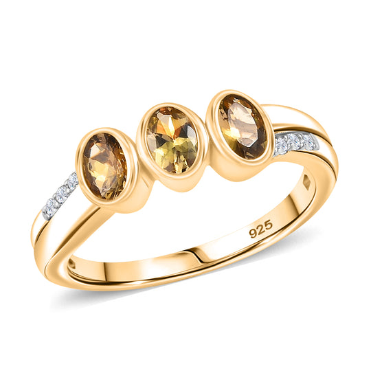 AA Natürlicher goldener Tansanit, Weißer Zirkon Ring 925 Silber 750 Gelbgold Vermeil (Größe 18.00) ca. 0,78 ct