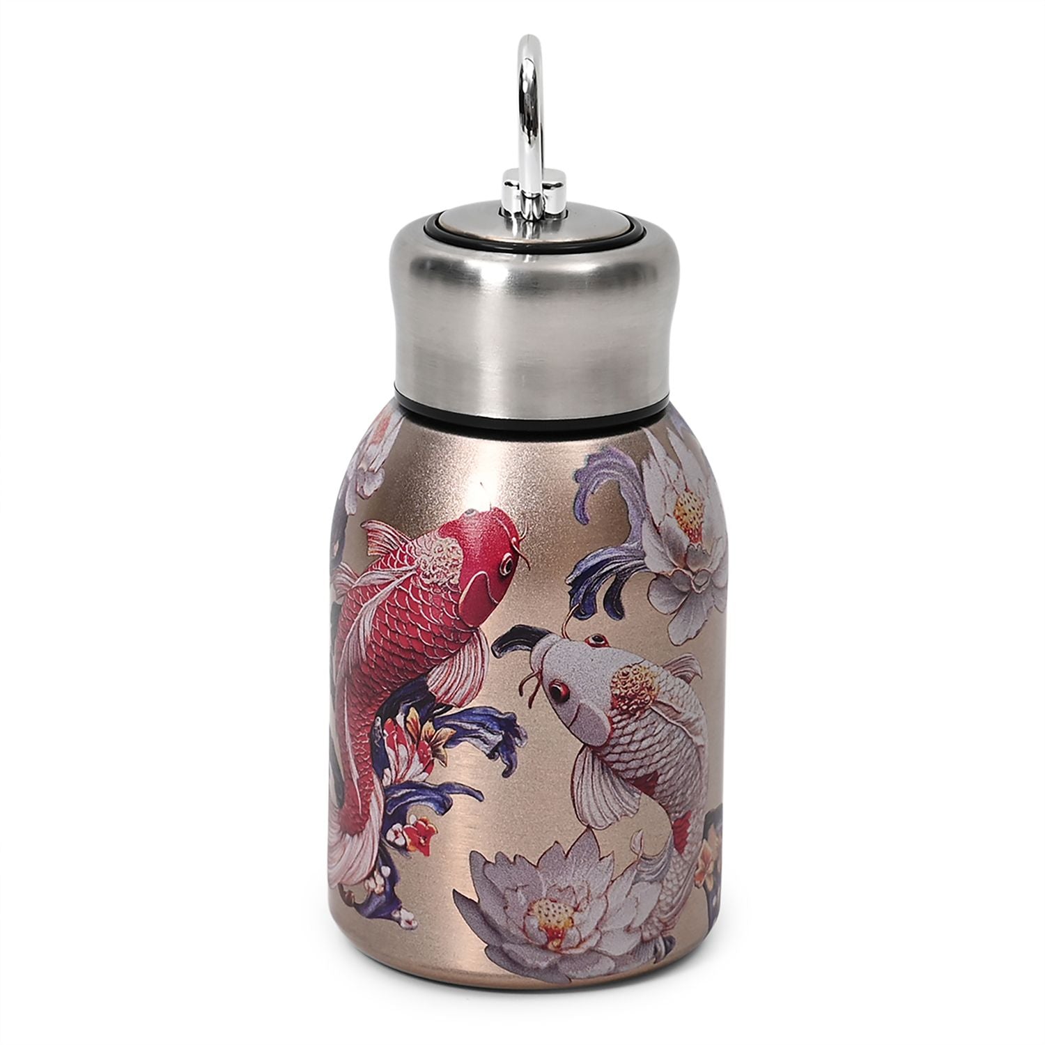 LIVMORE - Isolierflasche aus 316L Edelstahl mit Doppelwand und Motiv Koi und Lotus, für heiße und kalte Getränke, 260 ml