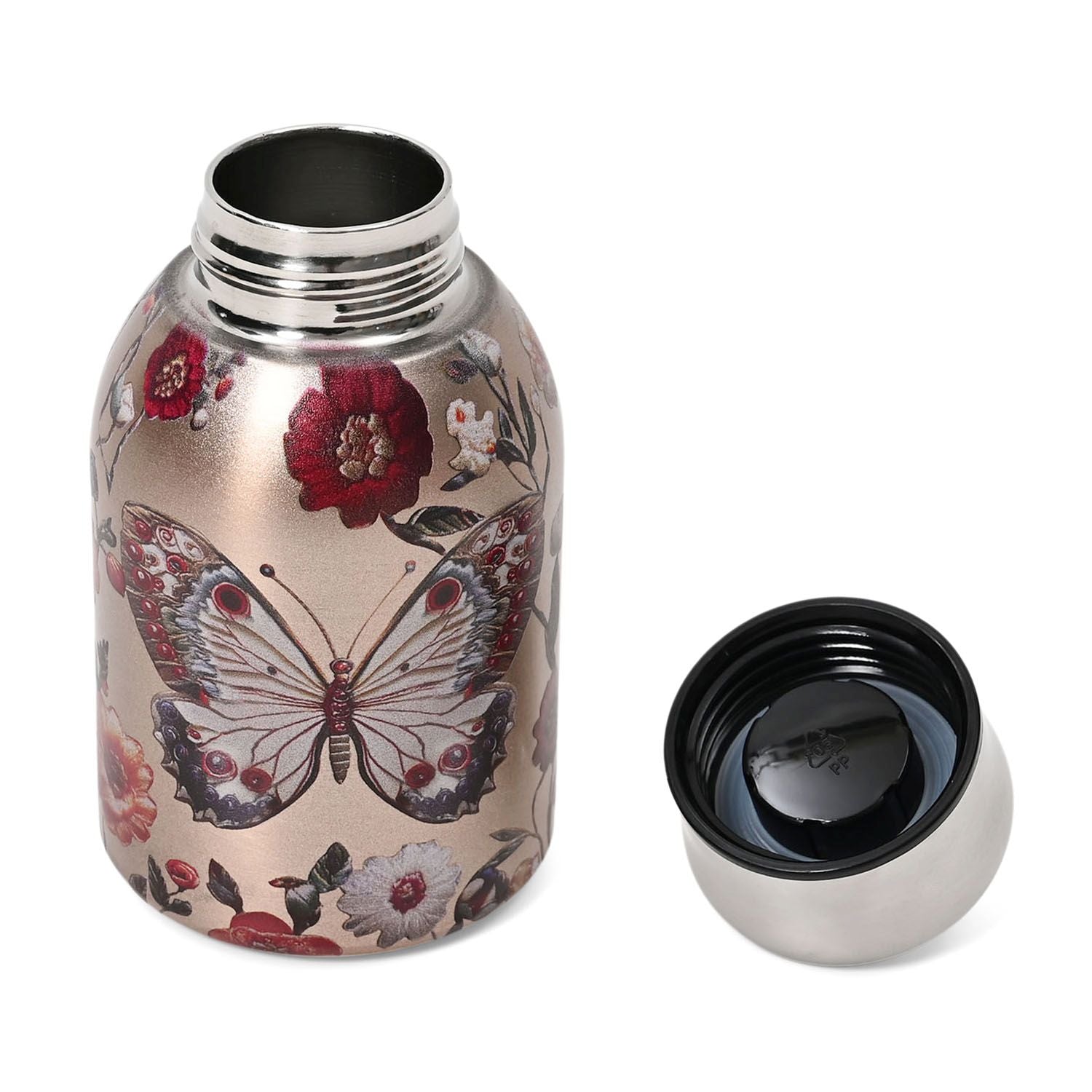 LIVMORE - Isolierflasche aus 316L Edelstahl mit Doppelwand und Motiv Schmetterling, für heiße und kalte Getränke, 260 ml